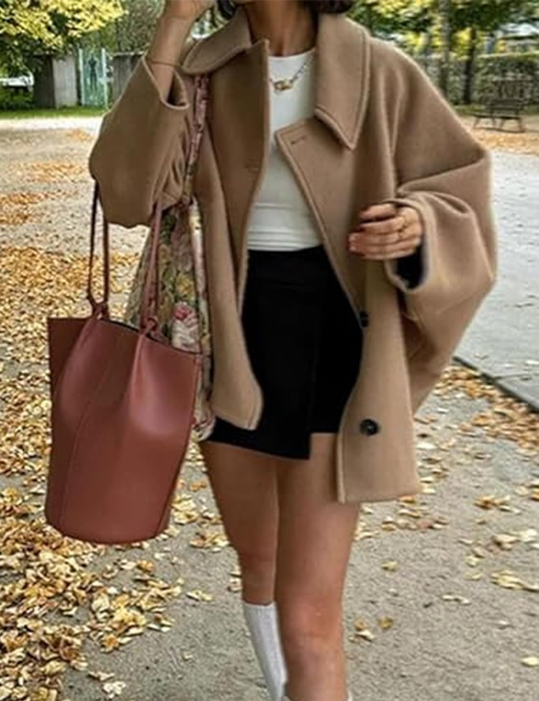 Cappotto Monopetto Elegante da Donna Caldo con Risvolto Abbottonato e Tasche Stile Street Fashion Giacca Corta in Tweed Maniche a Mantella