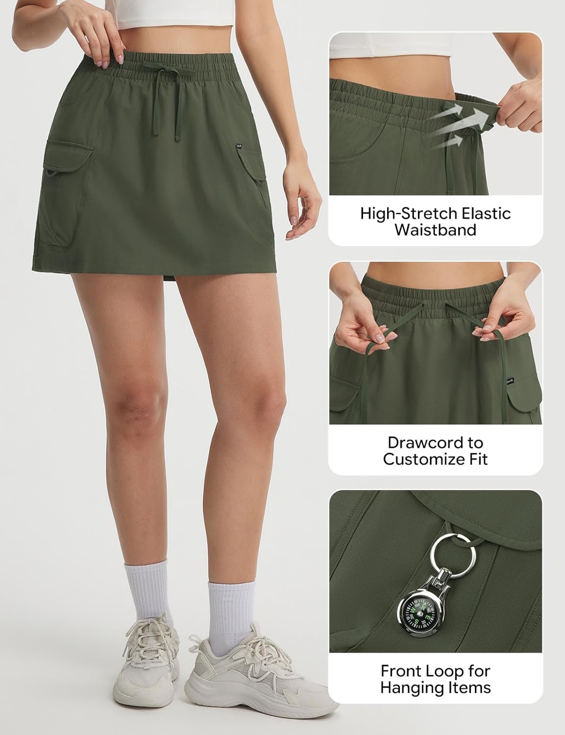 baleaf 14" Skorts for Women with Pockets Athletic Skirt High Waisted Hiking Cargo Golf Travel Skirts Water Resistant UPF 50+