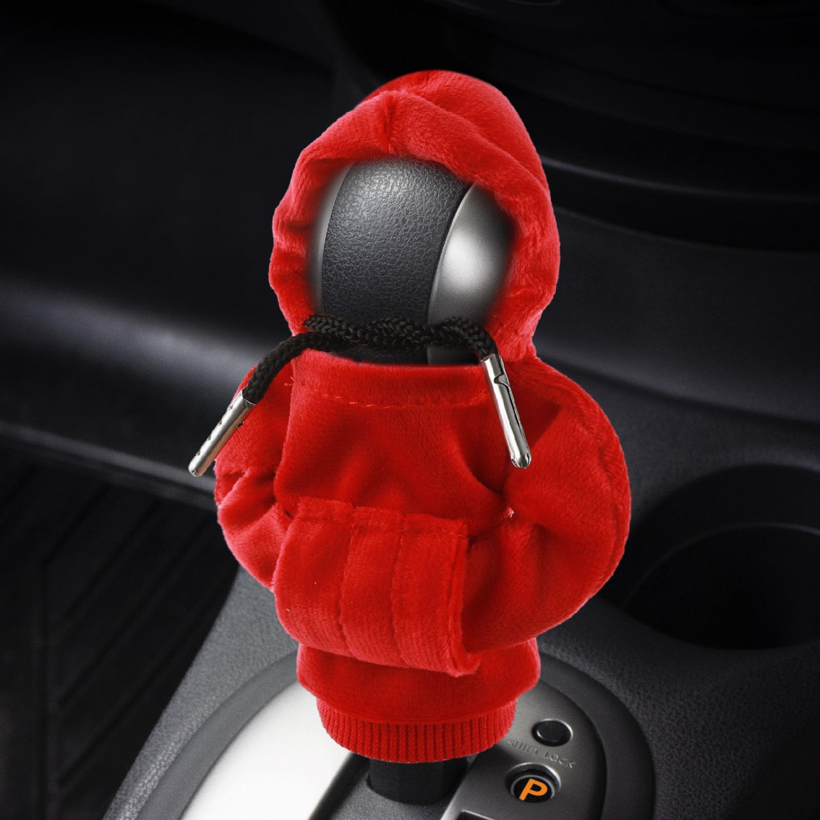 simarro Car Gear Shift Cover, Universal Car Shift Knob Hoodie Funny Sweater Hoodie for Gearshift Winter Warm Shift Knob Cover Car Interior Decor Accessories Fits Car Truck SUV(Red)