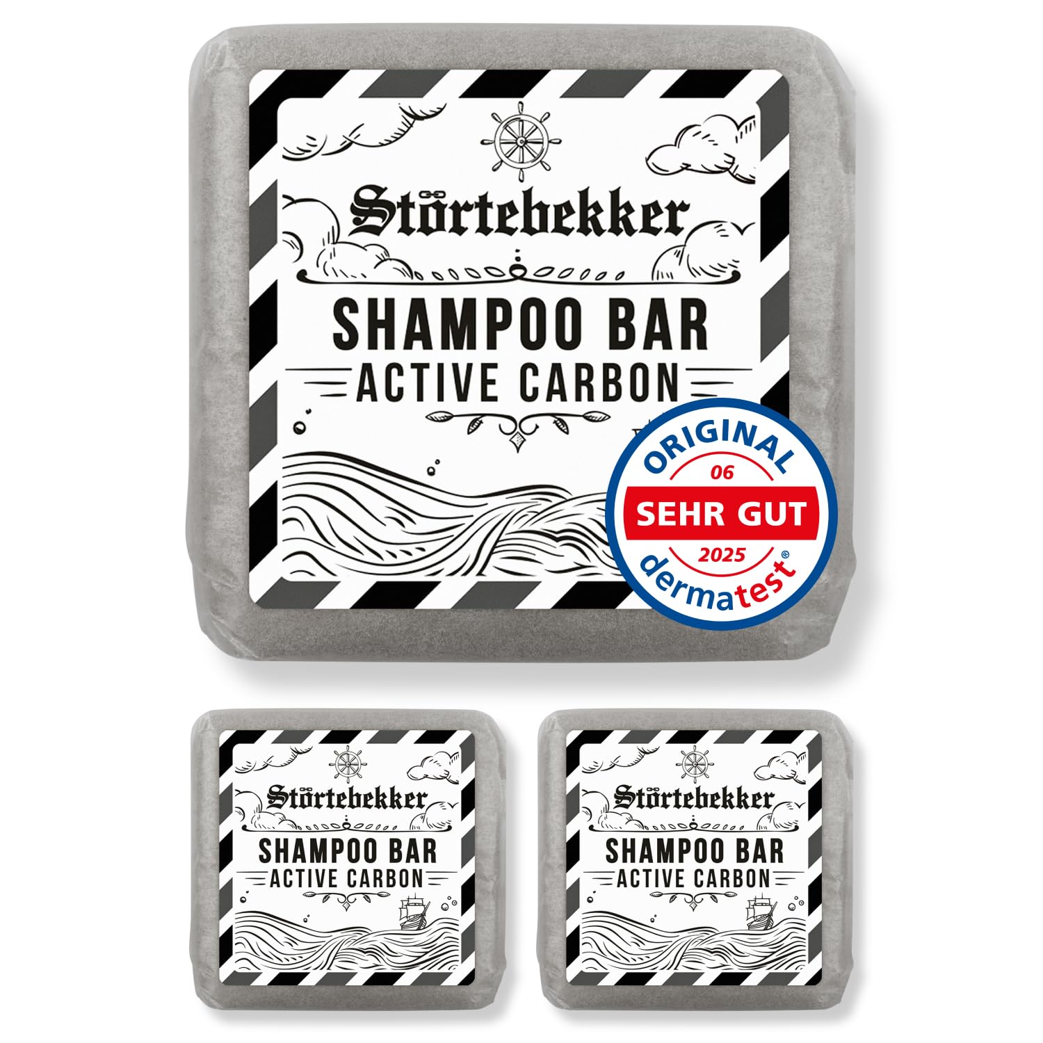 Störtebekker® Premium Shampoo Bar Active Carbon | Shampoo solido da uomo e donna con carbone attivo | 3 in 1 sapone da doccia per uomini | cura intensiva per capelli e cuoio capelluto – vegano