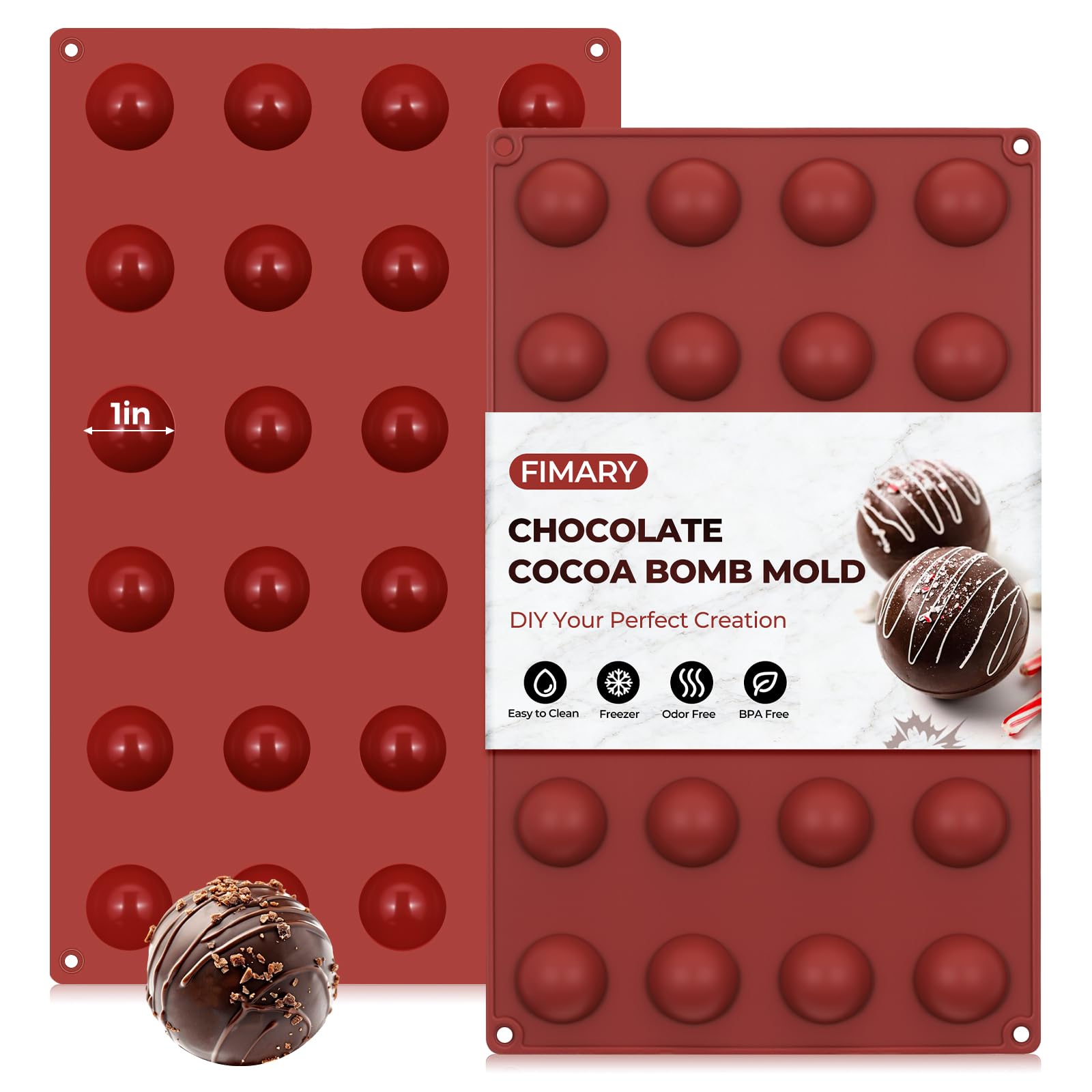 24 Holes Silicone Hot Chocolate Bomb Molds, 2 Packs Mini Semi Sphere Mold 1" Half Sphere Silicone Baking Molds for Making Chocolate, Cake, Jelly, Dome Mousse
