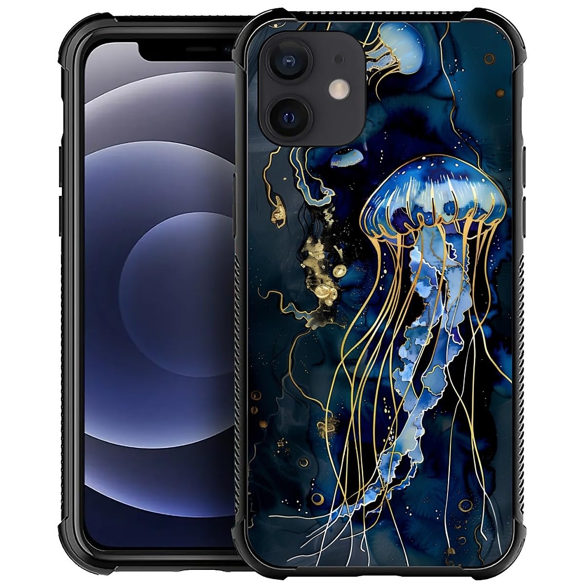 Goodsprout Compatible with iPhone 12 Pro Case Deep Blue Jellyfish Ocean Graphic for Girls,Picture Pattern Design Shockproof Anti-Scratch Hard PC Back