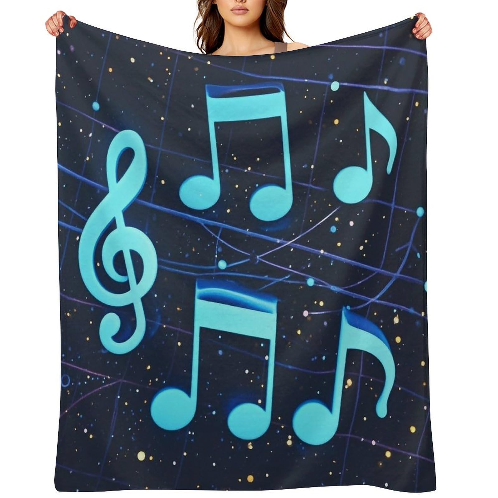 Flannel Blue Musical Notes Throw Blanket for Couch Super Soft Fuzzy Cozy Flannel Blankets No Shed No Pilling FAnti-Static Winter Bed Blanket Decorative and Giftable Blankets
