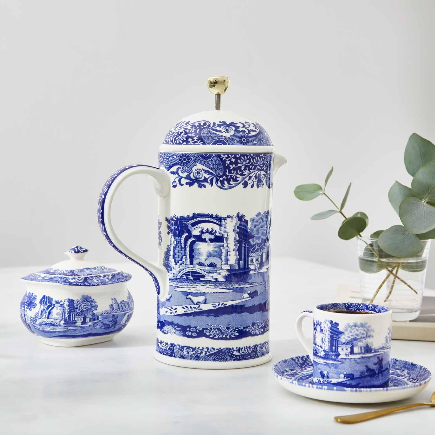 Spode Blue Italian French Press | 28-Ounce Capacity | Espresso Coffee and Tea Maker | Porcelain Cafetiere | Stainless Steel Plunger | Dishwasher Safe BlueWhite product thumbnail 4