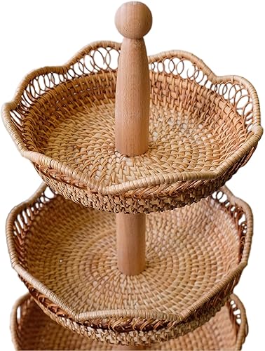 Miniatura 2 de Bandejas de mimbre trenzado de 3 niveles para servir, soportes rústicos para servir en fiestas, pícnics, cocina, soportes para servir para