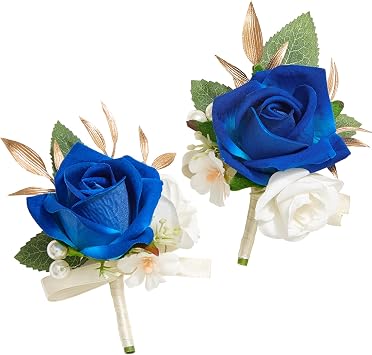 Alecono Boutonniere for Men Set of 2, Navy Blue Artificial Flowers
