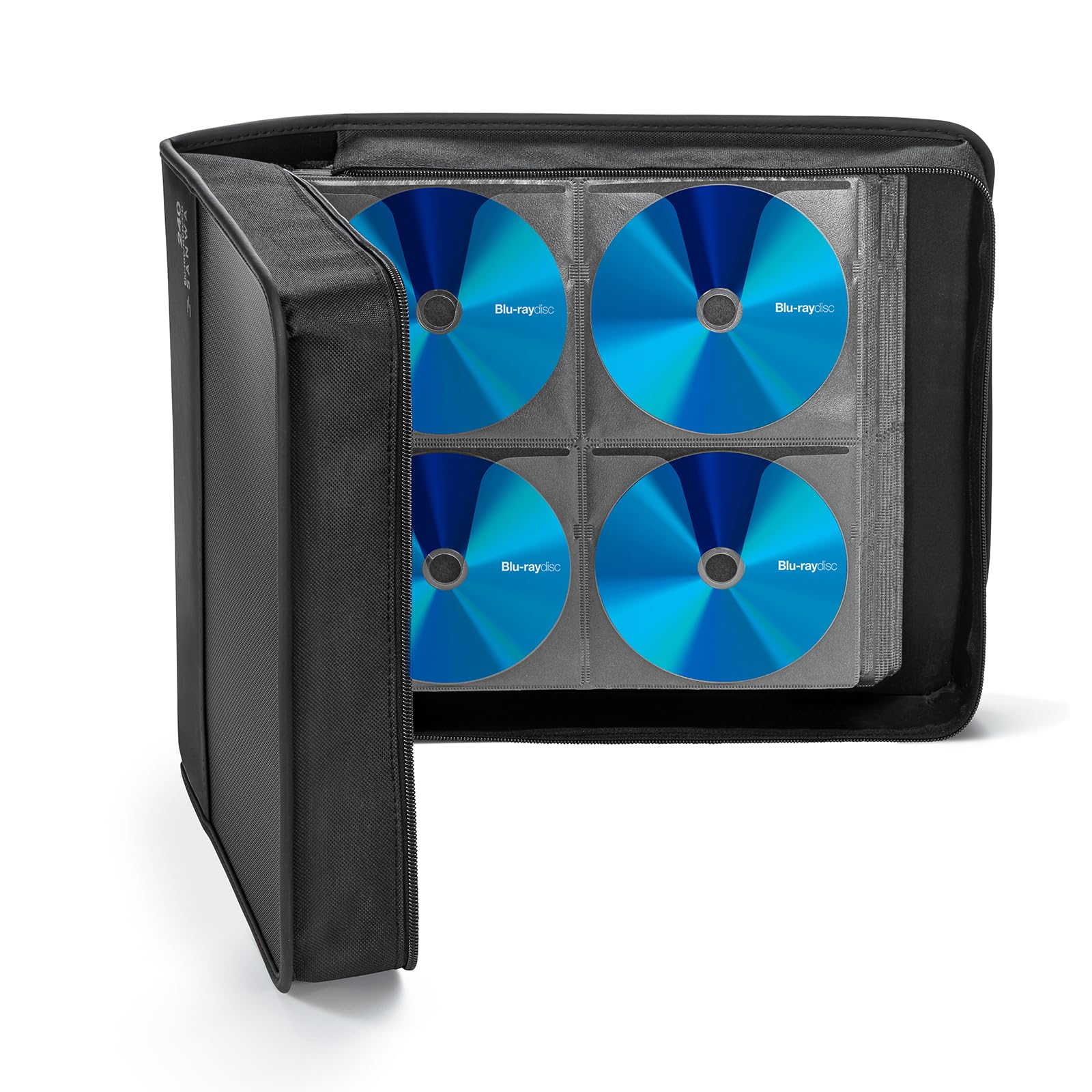 SANWA Pochette CD/DVD 240 Disques, Boîtier de Rangement Rigide avec Fermeture Éclair et Poignée, Étui Portable pour VCD, Blu-Ray, Films, Musique – Maison, Bureau, Voiture, Noir