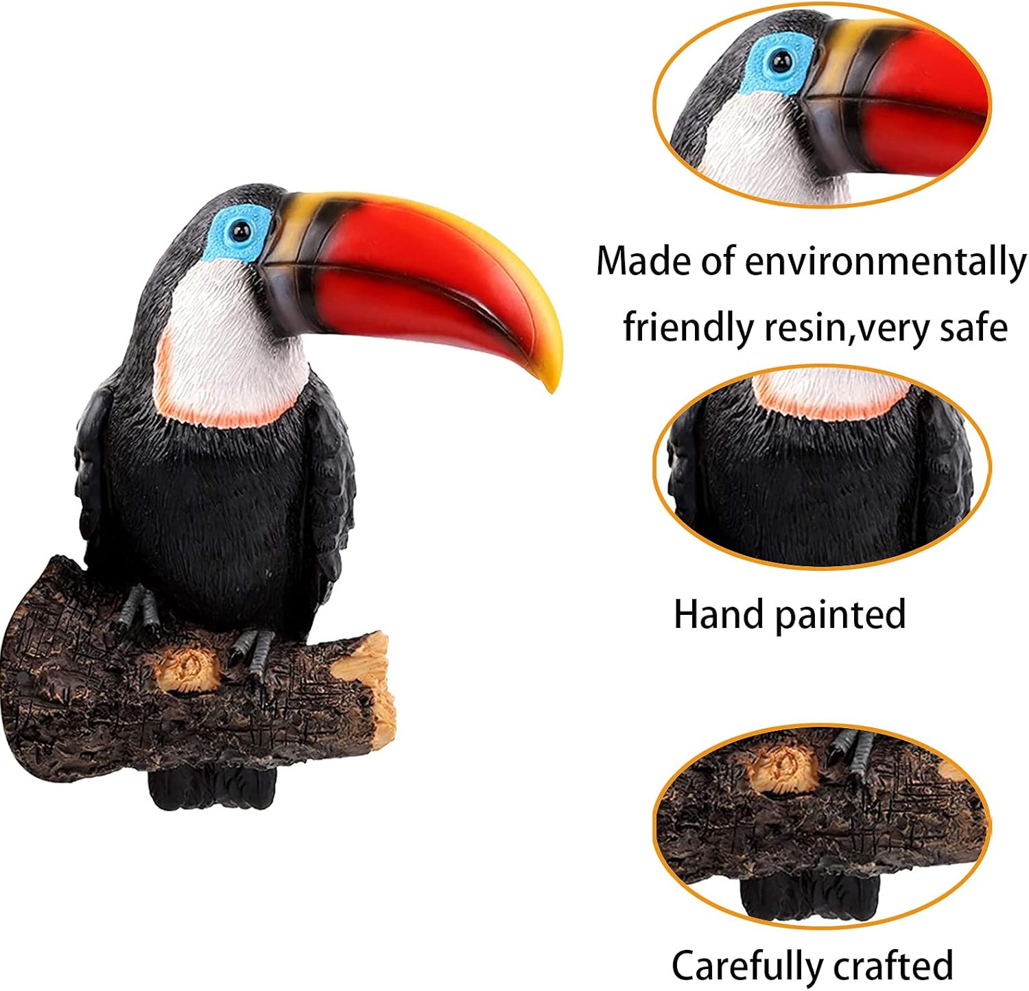 Big Mouth Bird on Stump Figurine Statue Garden Resin Animal Sculpture for Tree Hanging Walls Ornaments Home Pathways Patio Decorations (Red Mouth)