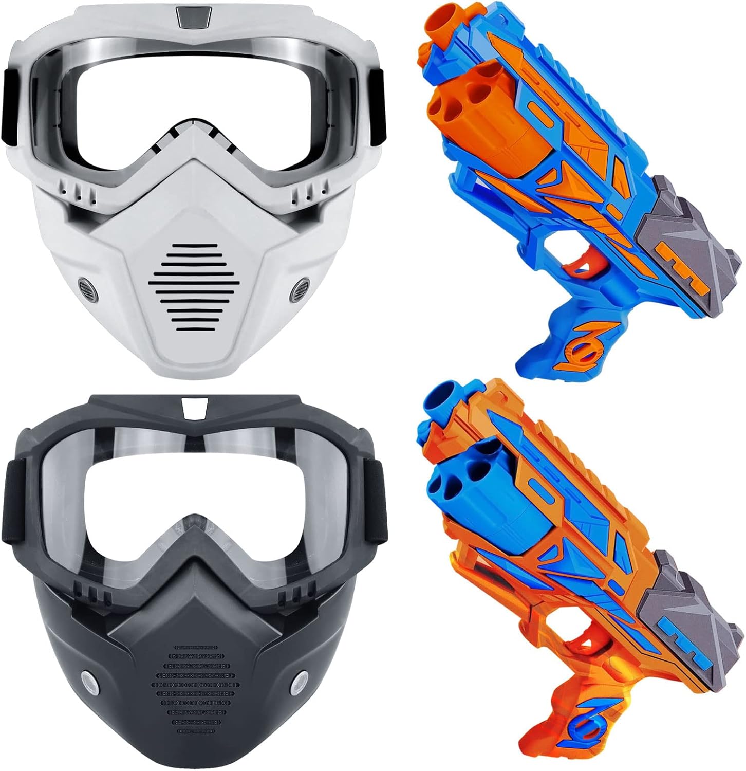POKONBOY 2 Pack Blaster Toy Guns and 2 Tactical Masks, 6-Dart Rotating Barrel with 80 Refill Darts and 2 Wristbands for Kids Age 6+