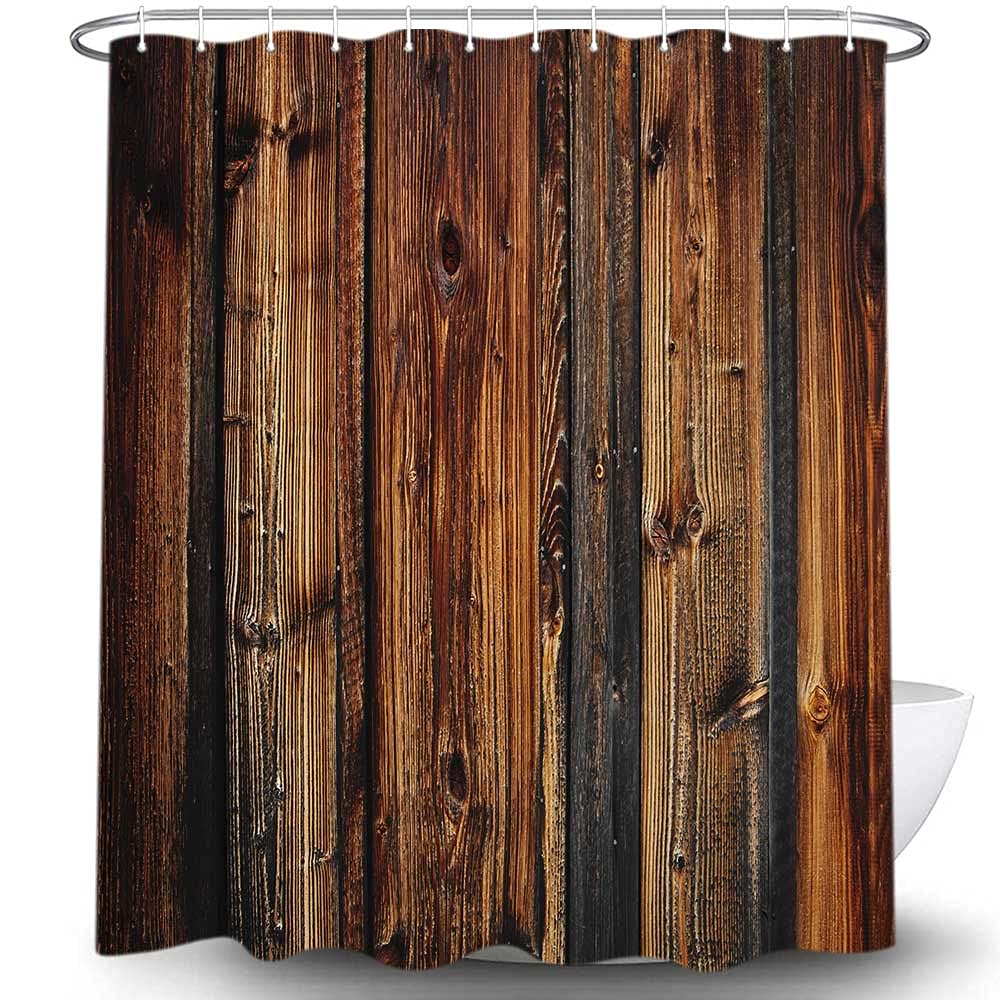 Holz-Duschvorhang, rustikaler Landhaus-Stil, Holzbrett, dunkelbraun, Duschvorhänge, Western Barnwood, Bauernhof-Dekorstoff, Badezimmer-Vorhang-Sets mit Haken, 175 x 177 cm