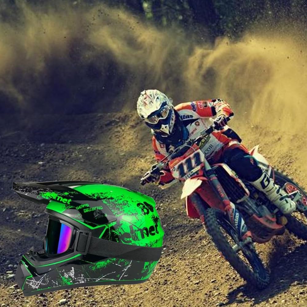 Caschi da Motocross Per Bambini, Fuoristrada, Strada E Fuoristrada, Per Bambini Dagli 8 Ai 14 Anni, Casco BMX MX ATV, con Occhiali, Guanti E Maschera, Omologati DOT