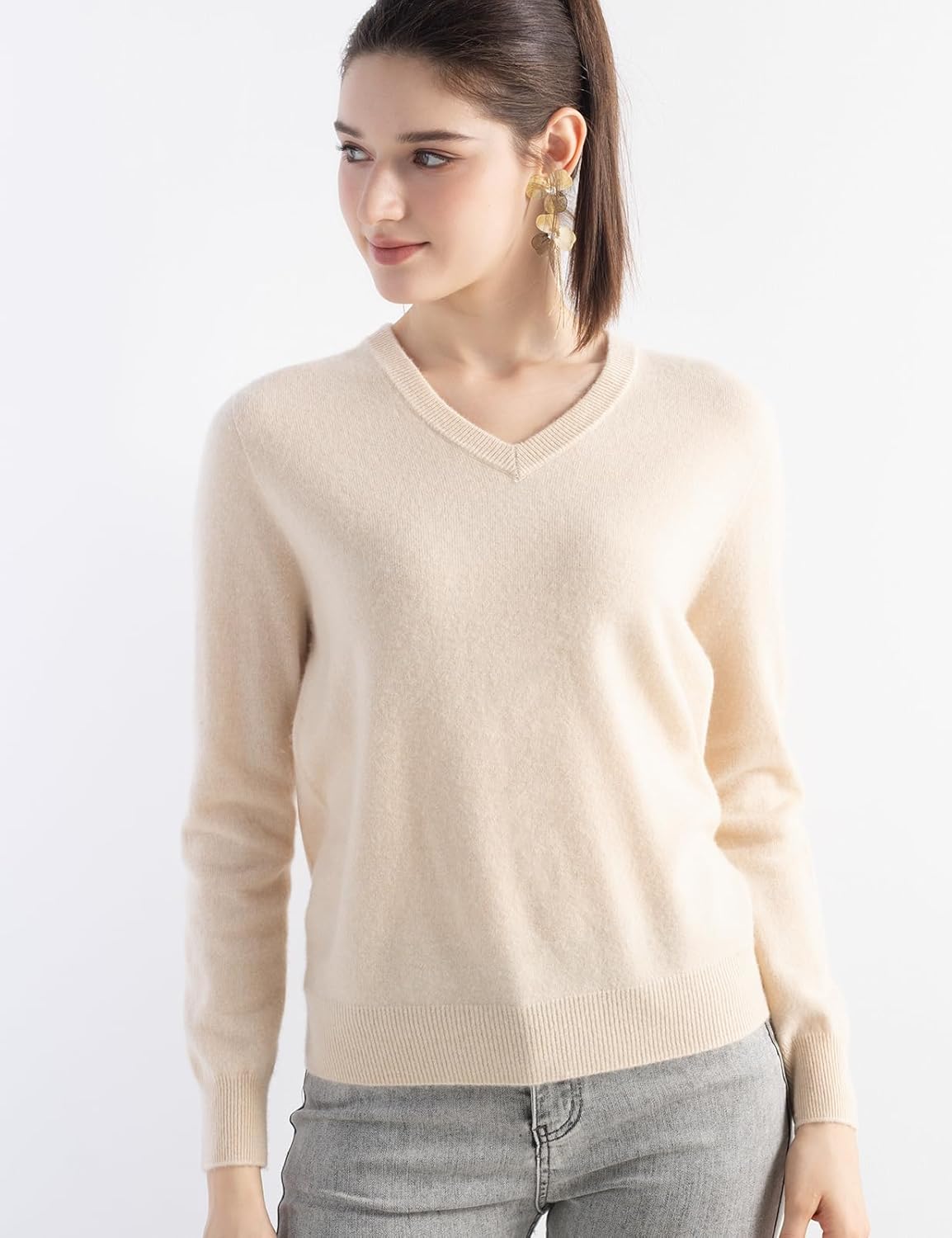 Chanyarn 100% Pure Cashmere Women's Sweater 2025 Fall Winter V-Neck Long Sleeve Warm Soft Seamless Knit Sweater - Image 3