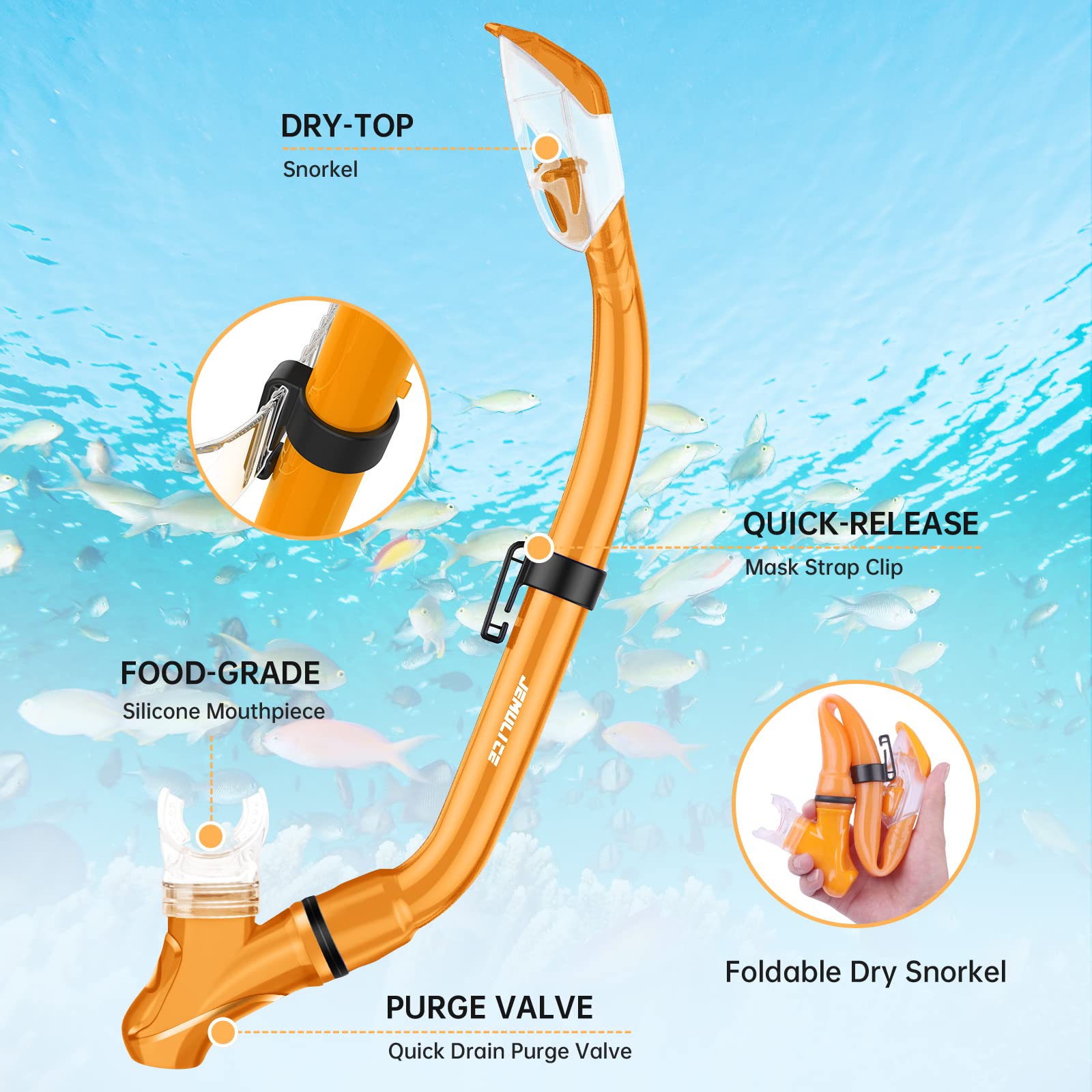 JEMULICE Maschera Subacquea Bambini, Set da Snorkeling per Bambini con Tubi a Secco e Occhiali da Snorkeling Anti-Fog Panoramica a 180 Gradi, Snorkel Set, Maschera Snorkeling per Bambino e Adolescenti