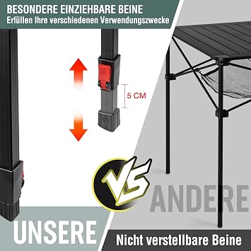 VILLEY Aluminum Folding Table with Carry Bag Folding Camping Table Made of Aluminum Foldable Balcony Table Garden Table for Picnic Camping and Outdoor Beach 70 x 70 x 78 cm