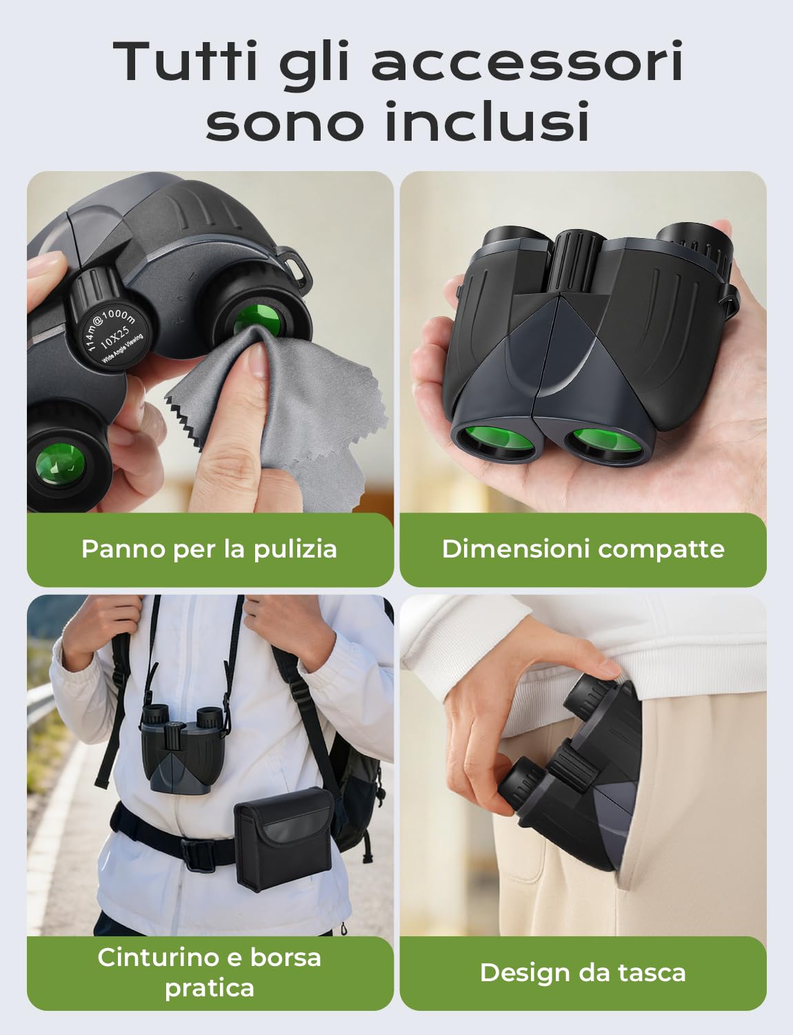 LIORQUE 10×25 Binocolo Professionale per Bambini e Adulti | Cannocchiale Portatile Pieghevole | Per Scarsa Illuminazione | Ideale per Birdwatching, Trekking, Viaggi e Caccia