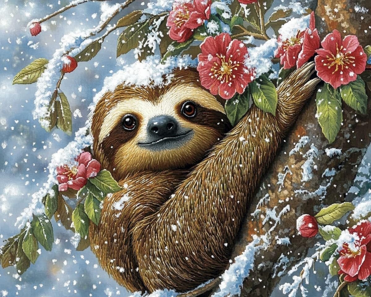 AxiangziK Stamped Cross Stitch Kits 40x50cm,Sloth in the Snow Counted Cross Stitch Kits for Beginners Adults,11 CT Patterns Arts Craft for Gift and Home Decor