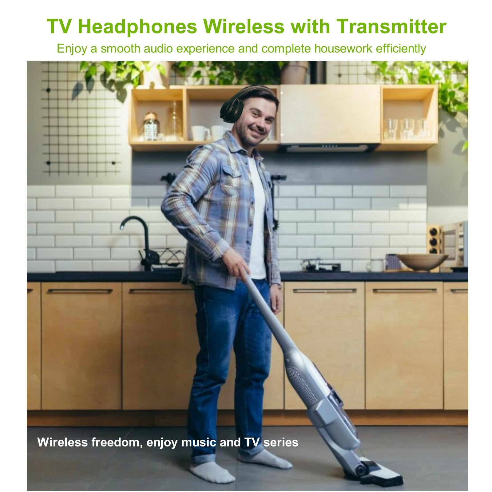 Cuffie Wireless per TV con Trasmettitore, Cuffie TV con Funzione di Riduzione del Rumore, Cuffie Bluetooth per TV con Microfono, Suono Stereo 30 Ore Di Riproduzione, Facile da Usare Comodo Per Anziani