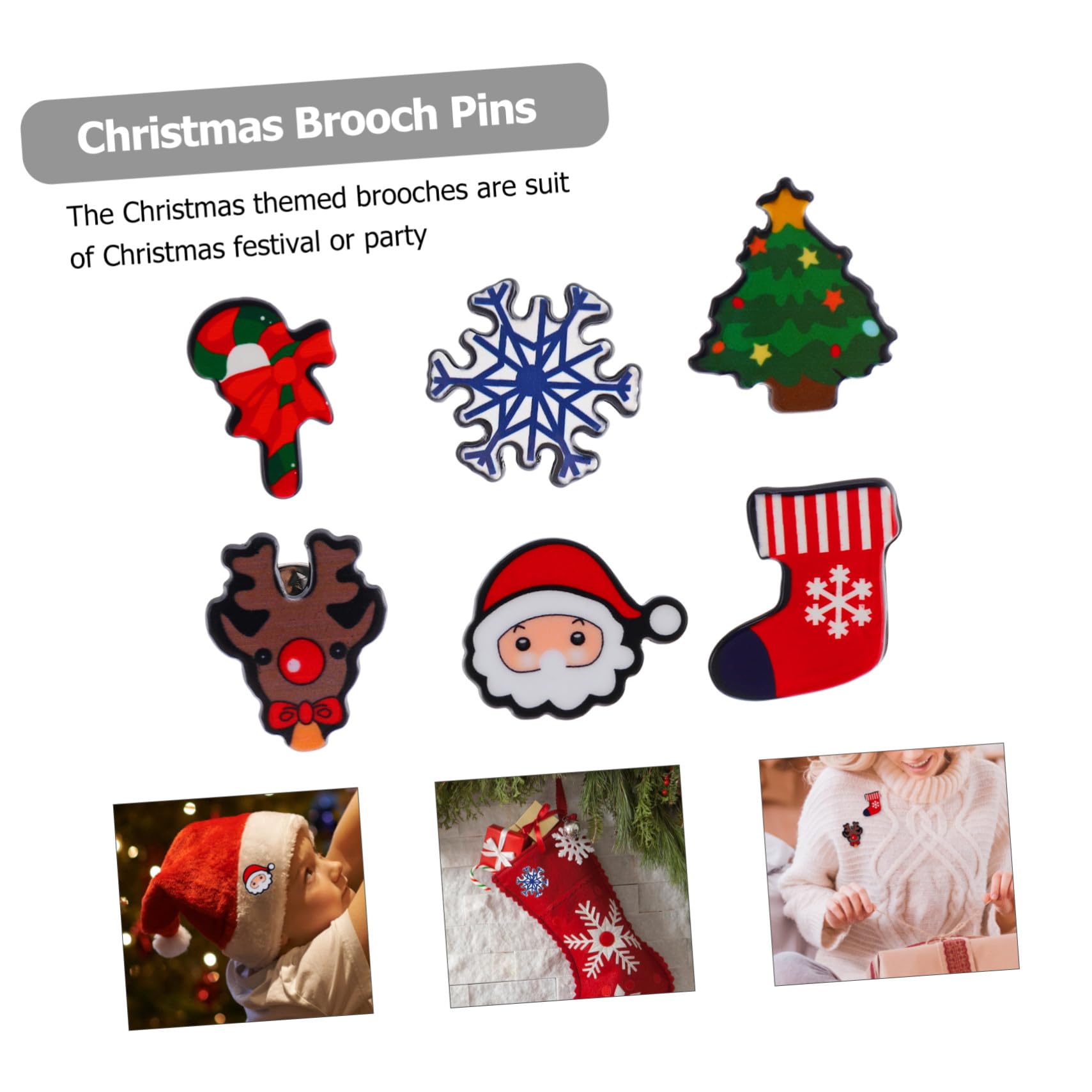 8 Broches Navideños Divertidos Dibujos Animados para Decorar Disfraces Estilo Aleatorio