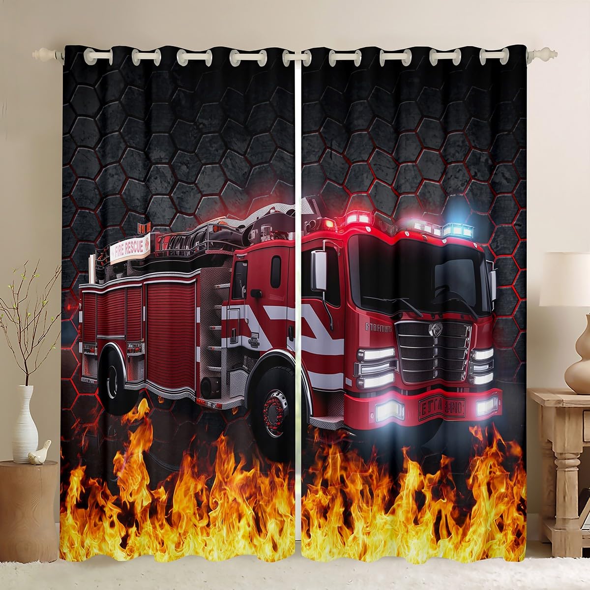 Fire Truck Curtains Cartoon Shower Curtain Fire Truck Rescue Team