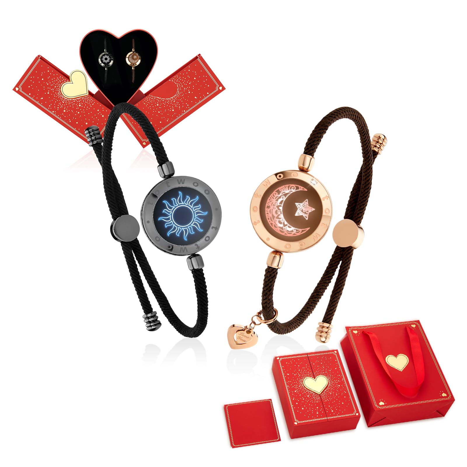 TOTWOO Bracciali per Coppie con Collegamento Bluetooth Uno a Uno tramite App, Luci e Vibrazione al Tocco – Regalo Romantico per San Valentino e Relazioni a Distanza in Acciaio Inossidabile 316L