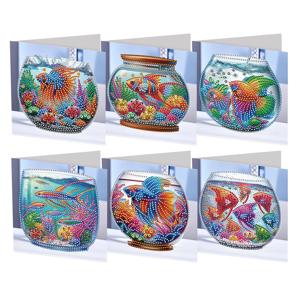AMZGSHOP 6Pcs Diamond Painting Greeting Card Set, DIY Diamond Art Painting Cards, Rhinestone Diamond Art Mosaic Postcards for Family Friends Gift, Mosaic Handmade Creative Postcards