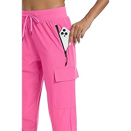 Rrosseyz Womens Cargo Pants with Pockets-Lightweight Quick Dry Water Resistant Hiking Pants for Travel Casual Athletic and Outdoor(Hot Pink,XL)