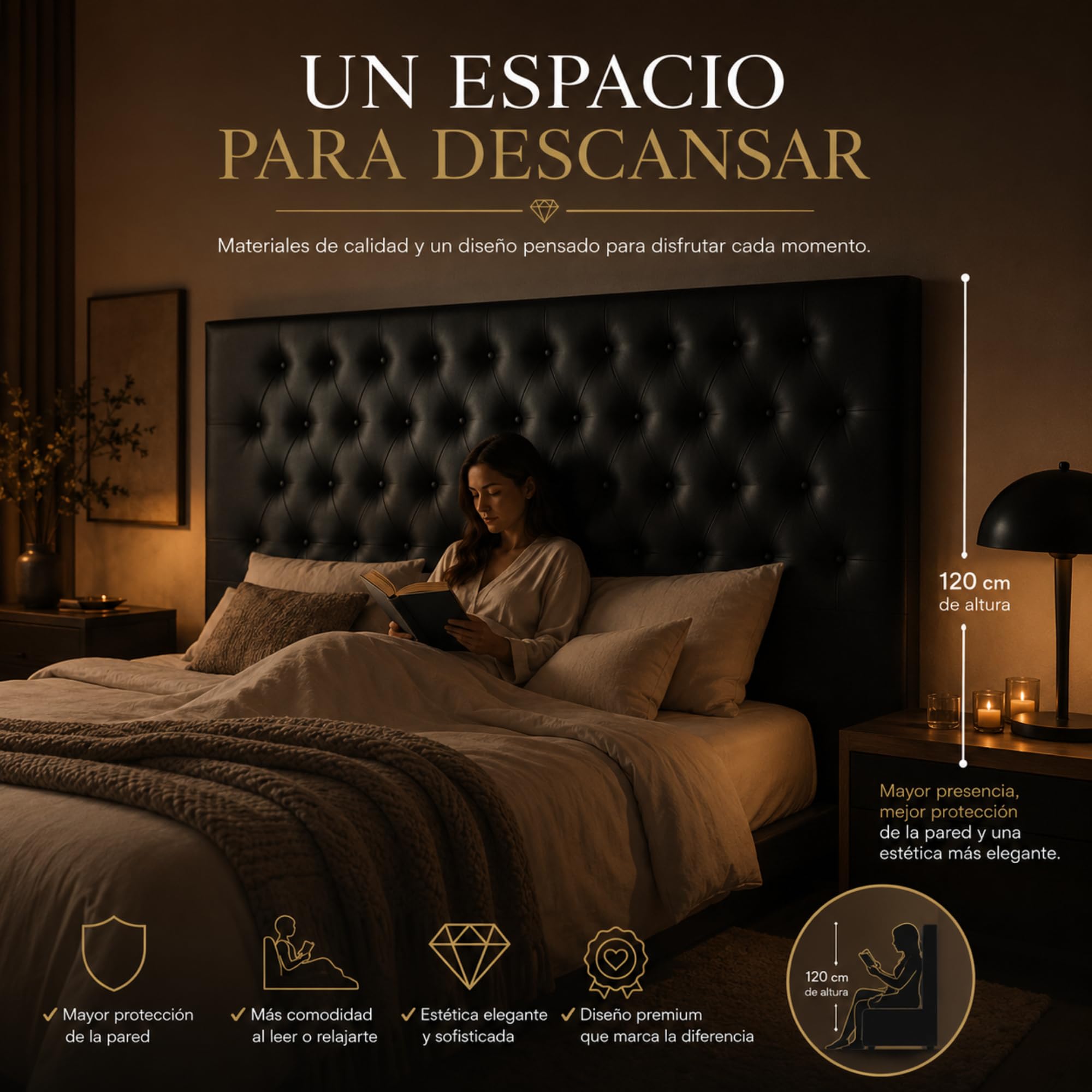 FISIO Dreams Cabecero Delux ROMBO Tapizado en Polipiel para Cama 90, 105, 135, 150, 160, 180 y 200 cm | Diseño Capitoné Chesterfield | Cabecero Acolchado Fabricado en España