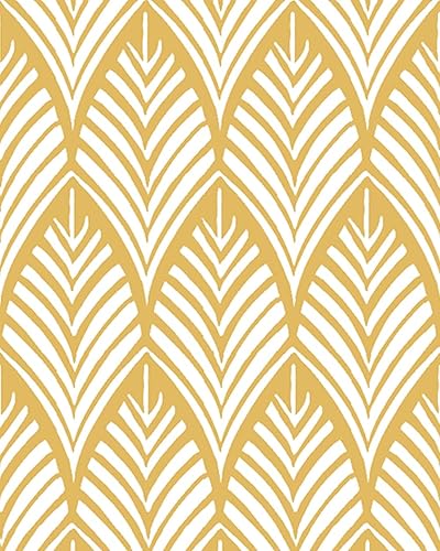 Yun-aeon Papel tapiz geométrico dorado y blanco de 17.7 x 160 pulgadas, papel tapiz autoadhesivo extraíble de hojas con rayas doradas, papel