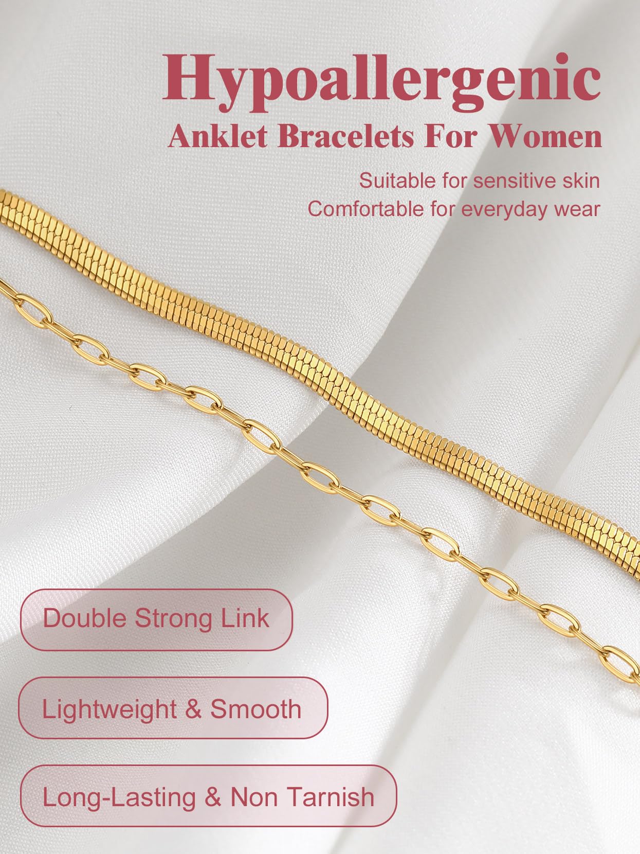 FOCALOOK Cavigliera Donna Argento/Oro/Nero Acciaio Inox, Catena a Strati Perla/Serpente/Maglietta, Gioielli Estate