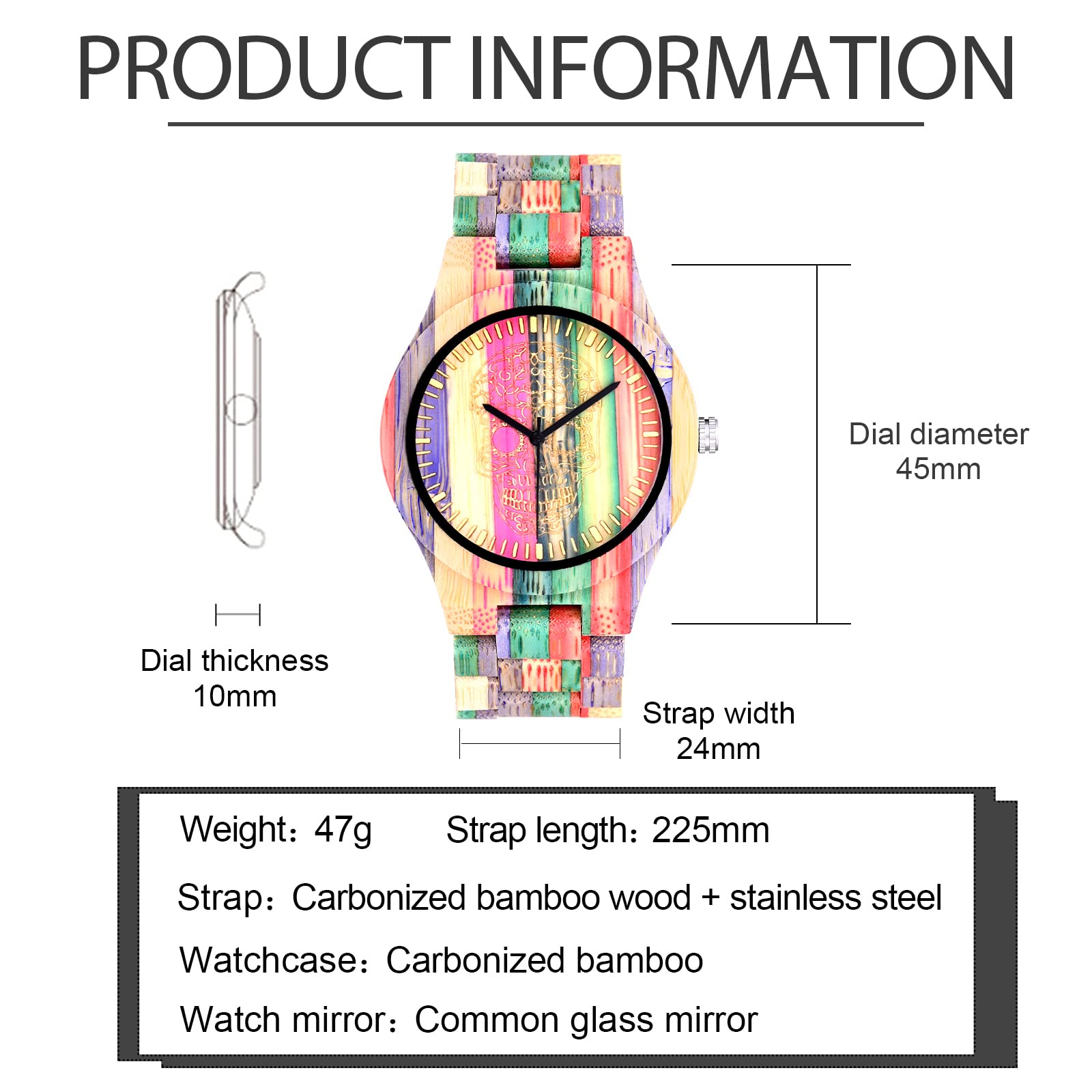 SUPBRO Holzuhren Herren Uhren Bunt Holz-Armbanduhr Bambus Holz Uhr Analog Armbanduhr Holzuhr Quarzwerk mit Holzarmband für Herren & Damen