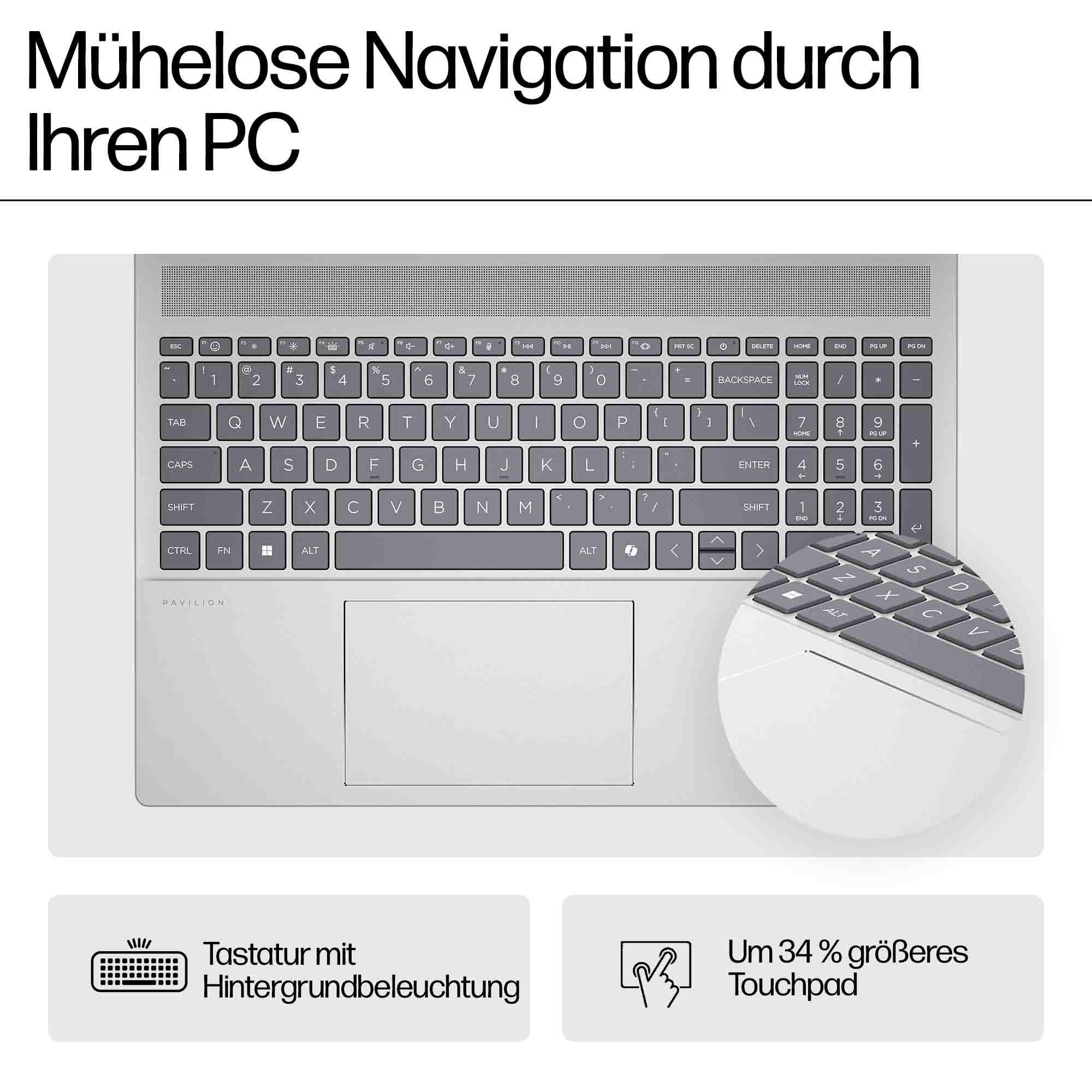 HP Pavilion Laptop, 16" WUXGA Touch-Display, AMD Ryzen 5 8540U, 8 GB DDR5 RAM, 512 GB PCIe NVMe SSD, AMD Radeon Graphics, QWERTZ, Windows 11 Home, Silber