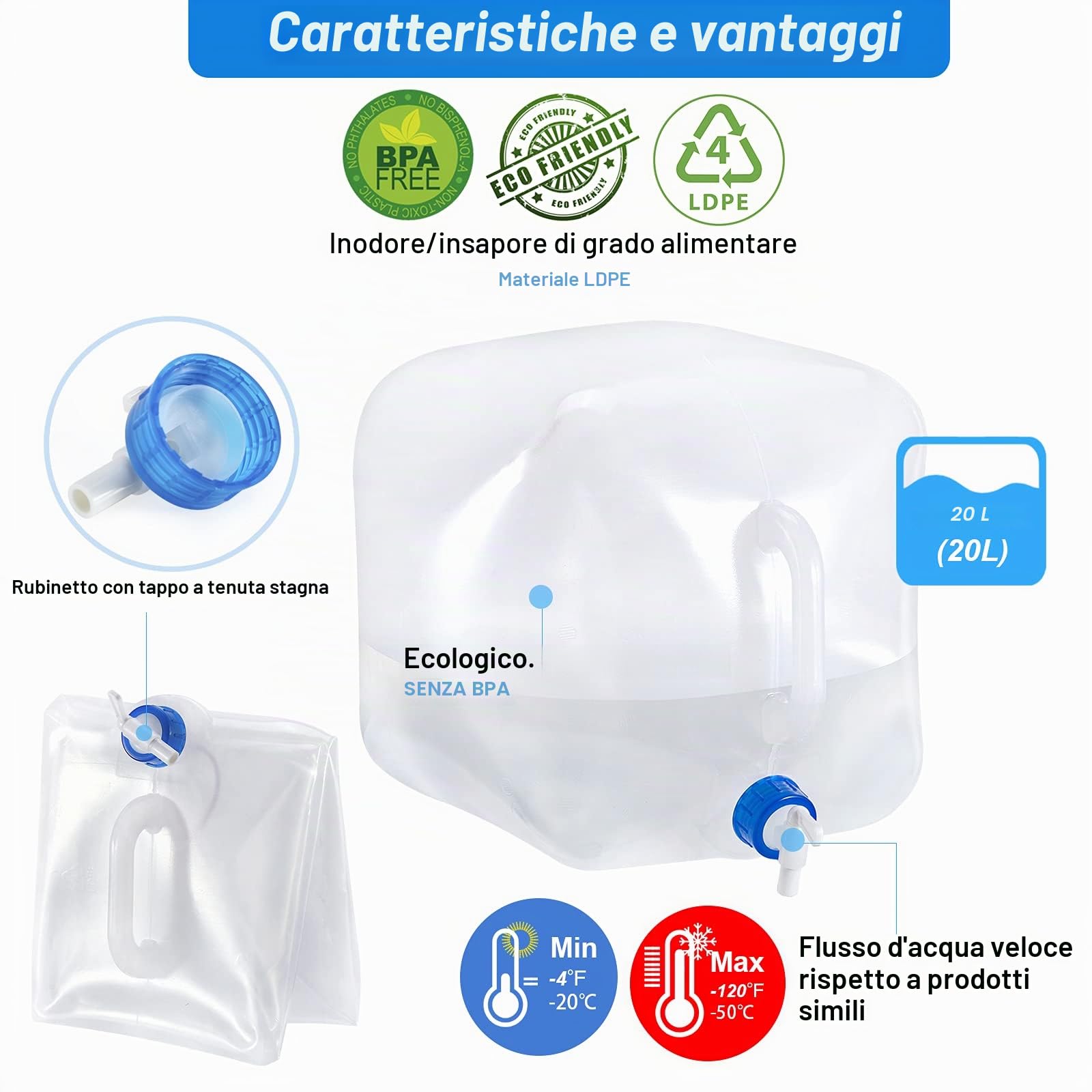 Bottiglia Pieghevole per Attività all'aria Aperta, Senza BPA, Pieghevole e Portatile