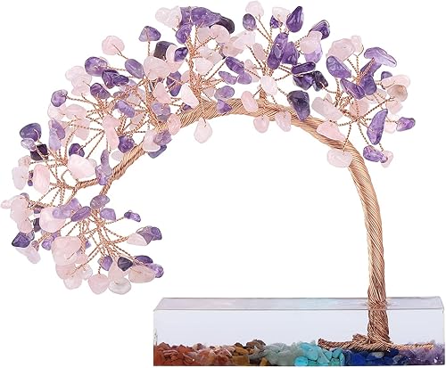 Miniatura 7 de rockcloud Árbol de dinero con piedra de cristal de citrino y cuarzo rosa con base de resina de chakras, hecho a mano, árbol bonsái Feng Shui,