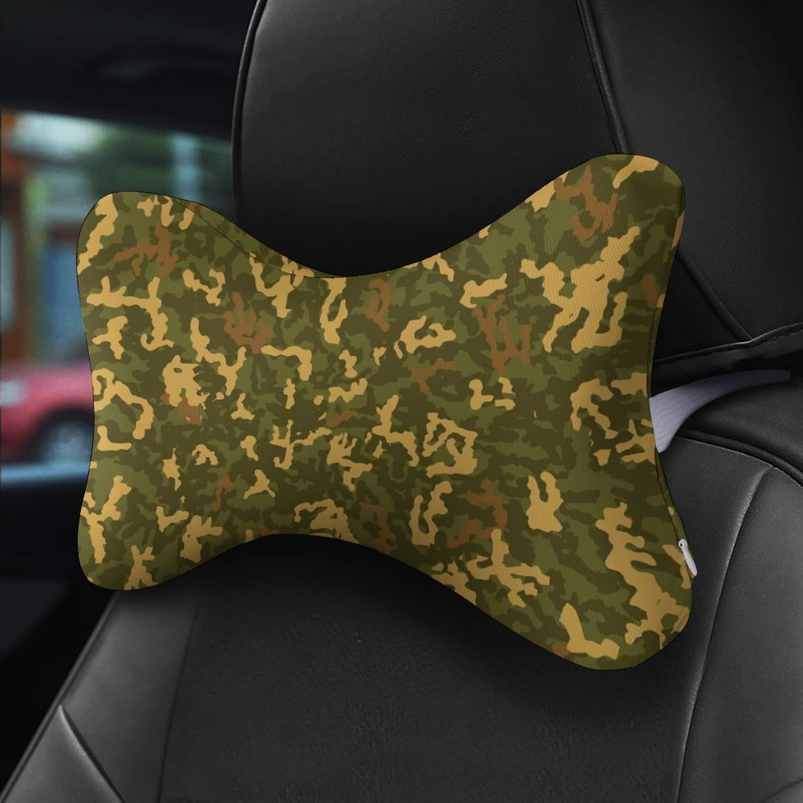SMAZDFXX Camouflage Green Camo Car Neck Pillow Set of 2 Car Seat Head Support Cushion Bone Pillows with Elastic Strap