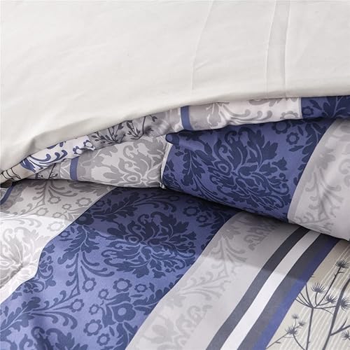 Miniatura 4 de Sunshine Nicole Juego de edredón de microfibra cepillada suave, 7 piezas, tamaño King, con relleno de poliéster suave ligero, estampado floral azul