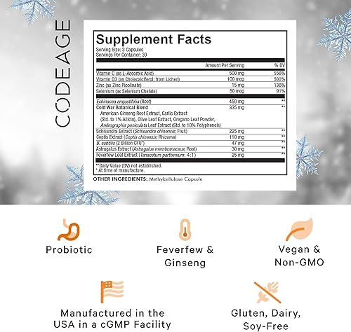 Miniatura 2 de Codeage Clearhead Echinacea+ Suplemento - Equinácea, Schisandra, matricaria, coptis, ginseng americano, astrágalo, ajo, probióticos, vitaminas C y