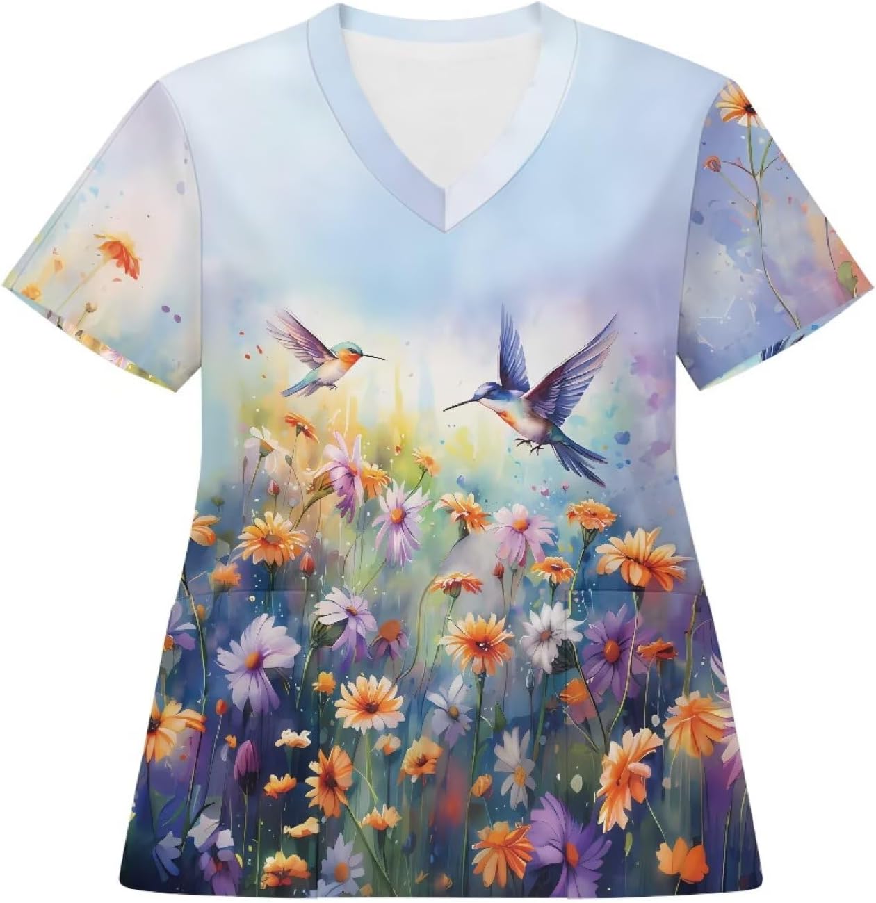 Stretch V-Neck Nursing Scrubs Top Moisture-Wicking & Odor-Control Durable Medical Uniform for Hospitals & Clinics