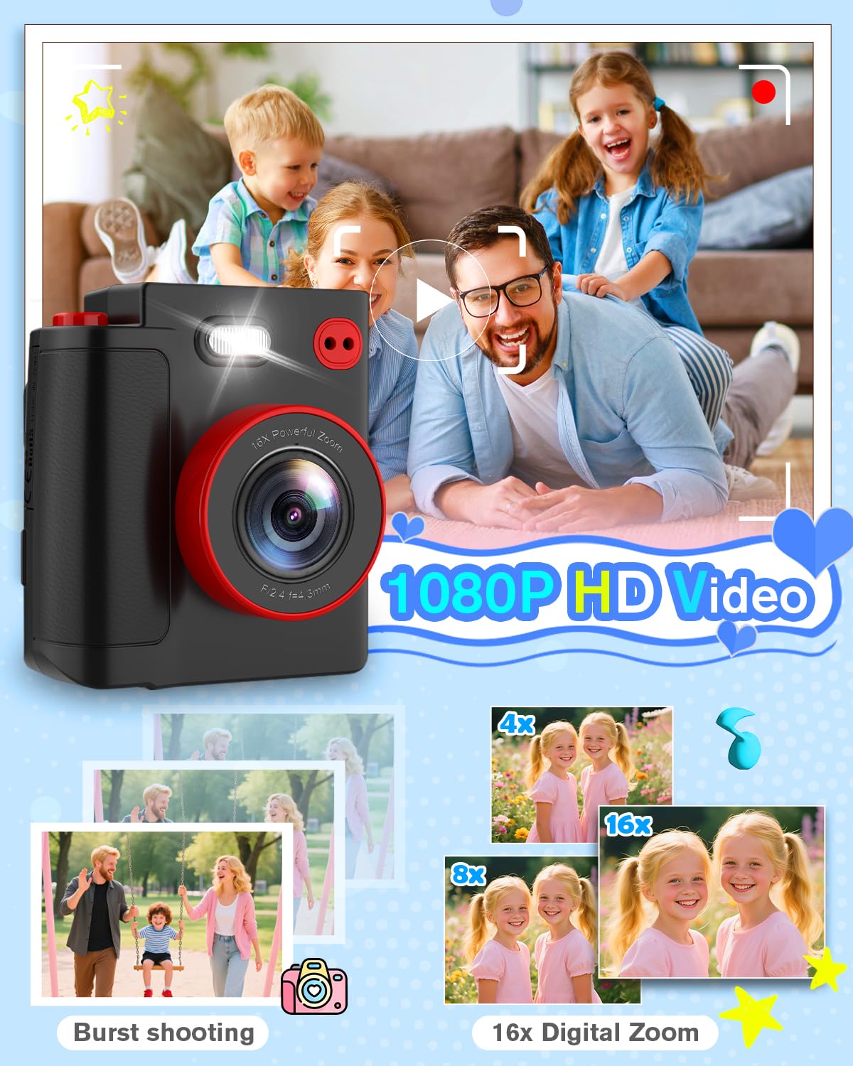 MYSTILUCK Macchina Fotografica Bambini Istantanea, 1080P HD Fotocamera Istantanea per Bambini con 32GB Scheda & Carta Fotografica, Giocattolo Regalo di Natale Compleanno Bambino e Bambina 3-12 Anni