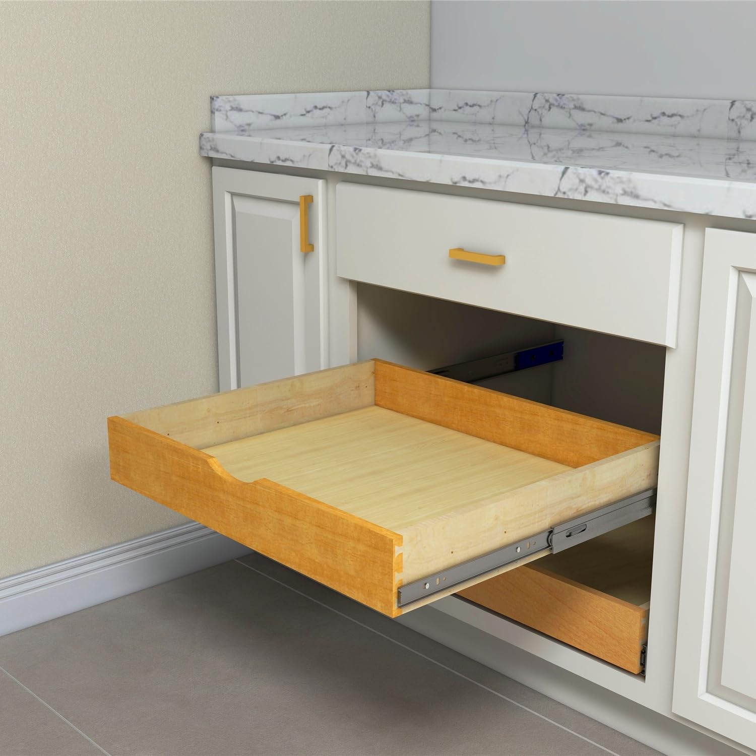 Elysian Roll-Out Shelf Organizer, 20" W × 21" D Cabinet Pull-Out Drawer with Full-Extension 35mm Ball-Bearing Rails, Wooden Slide-Out Storage Tray for Kitchen Base Cabinets