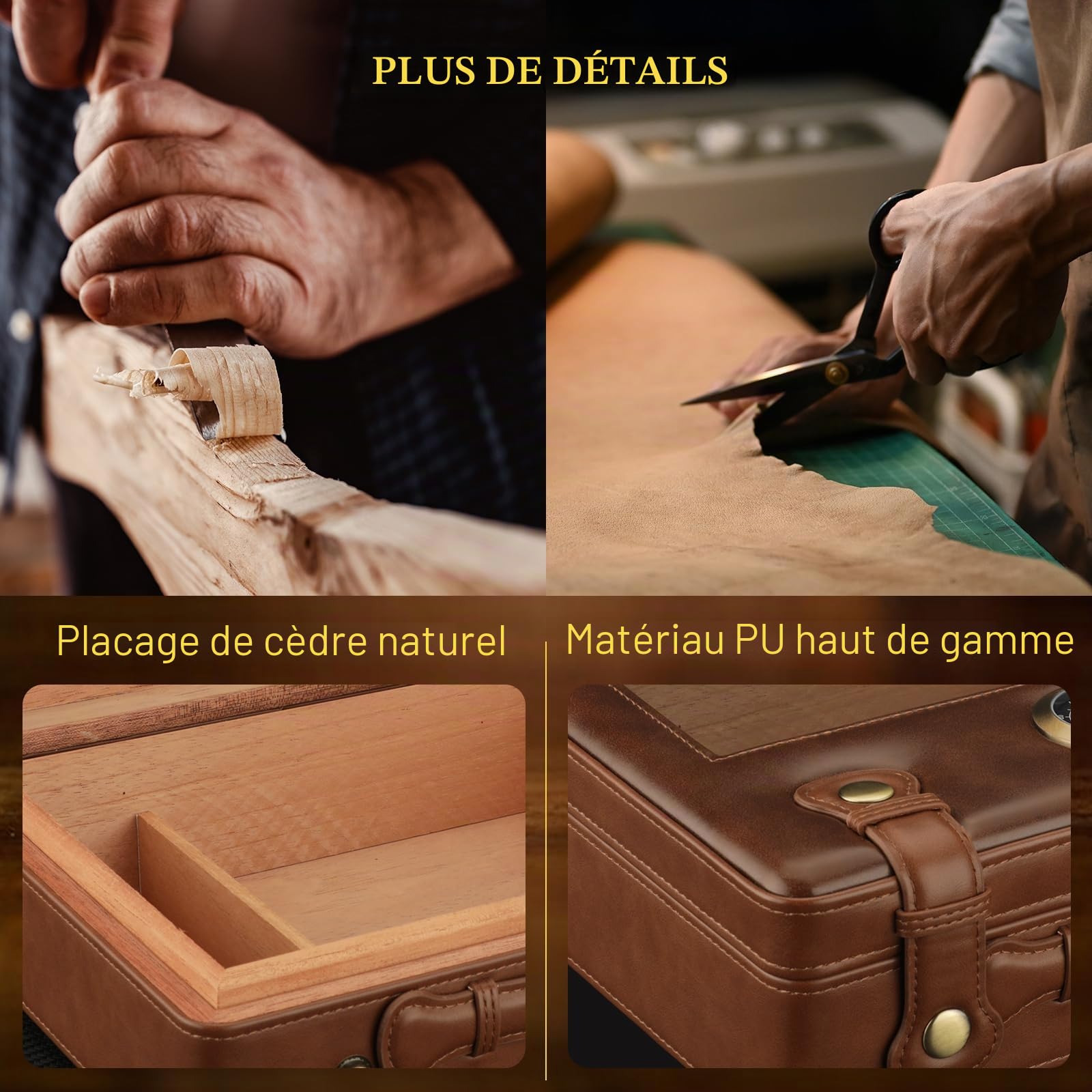 Cave à cigares, Accessoires de Voyage, boîte à cigares Portable avec Couvercle en Verre, hygromètre et humidificateur, Doublure en Bois de cèdre, Grande Cave à cigares