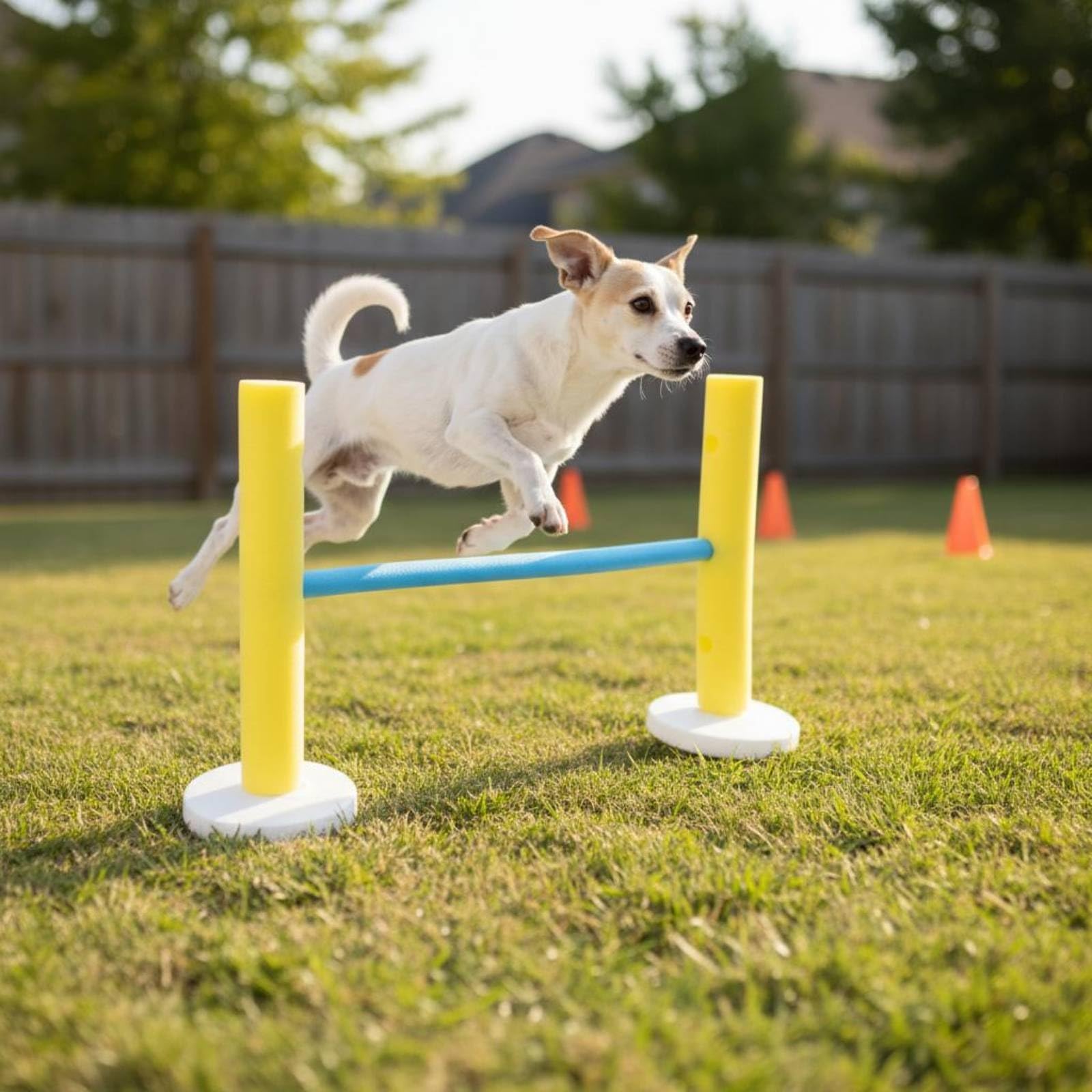 Agility Trainingsset Sprungreifen Tunnel Hürden Stangen mit Schaumstoffbezug aus Polyester für Konzentriertes Haustiertraining Garten Und Innenräume
