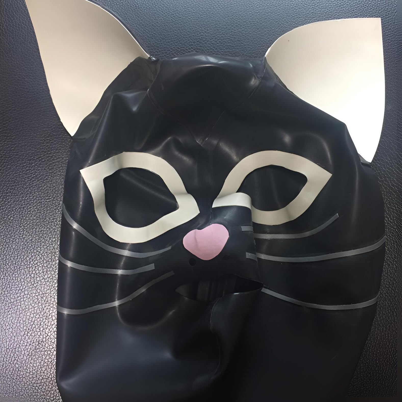 Latex Katzengesicht Maske Unisex,Gummi Kapuzen Reißverschluss