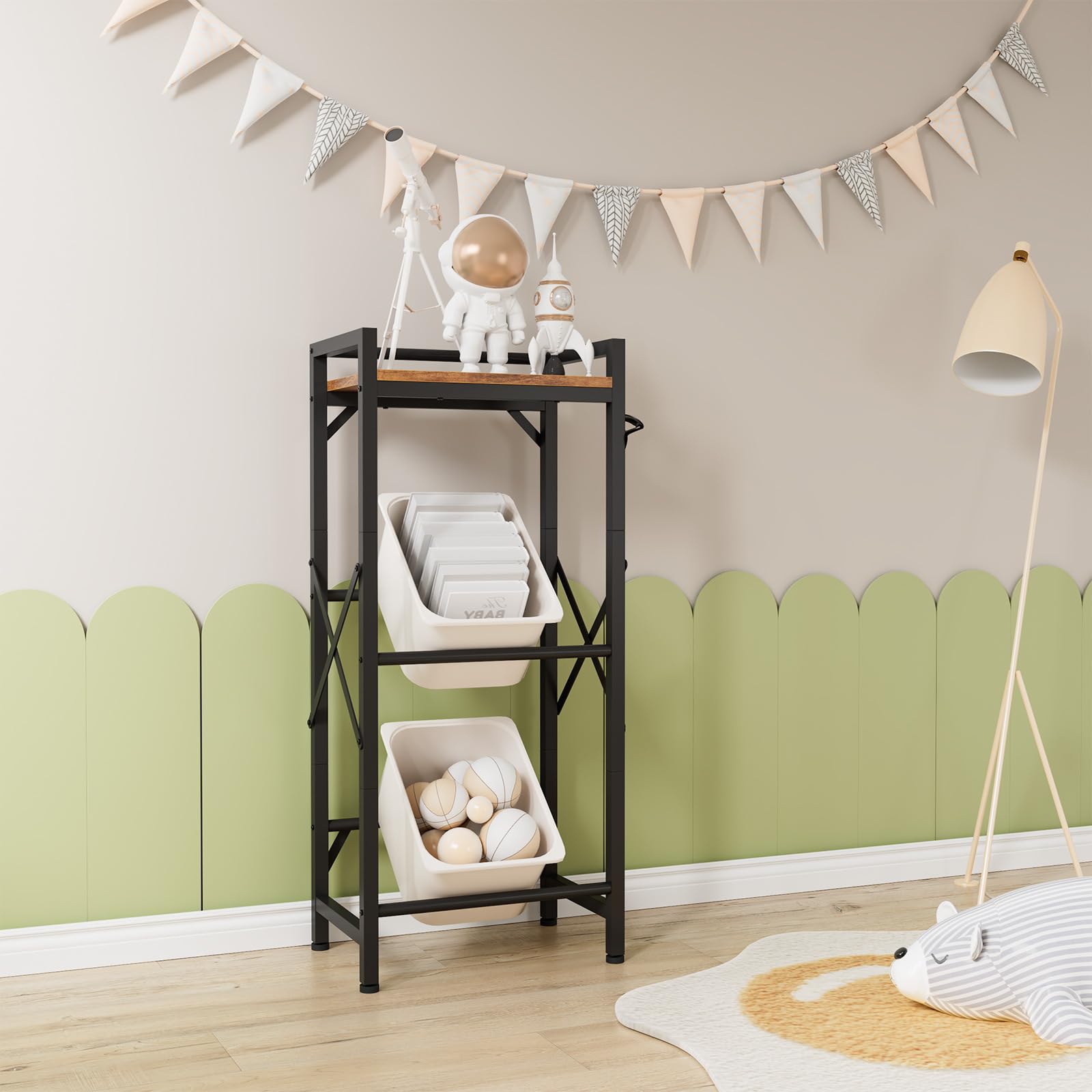 Aibiju Getränkekistenregal mit Ablage für 2 Kisten，32D x 47W x 116H cm Freistehend Kistenständer, Getränkeregal Wasserkistenregal, Bierkistenregal für Wohnzimmer, Küche, Weinkelle, YD-YLJ004H