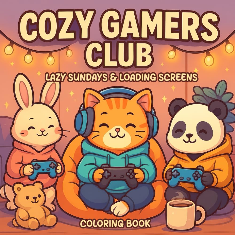 Cozy Gamers Club: Lazy Sundays & Loading Screens Coloring Book: Relaxing for Adults and Teens with Video Gamer Favorite Animals