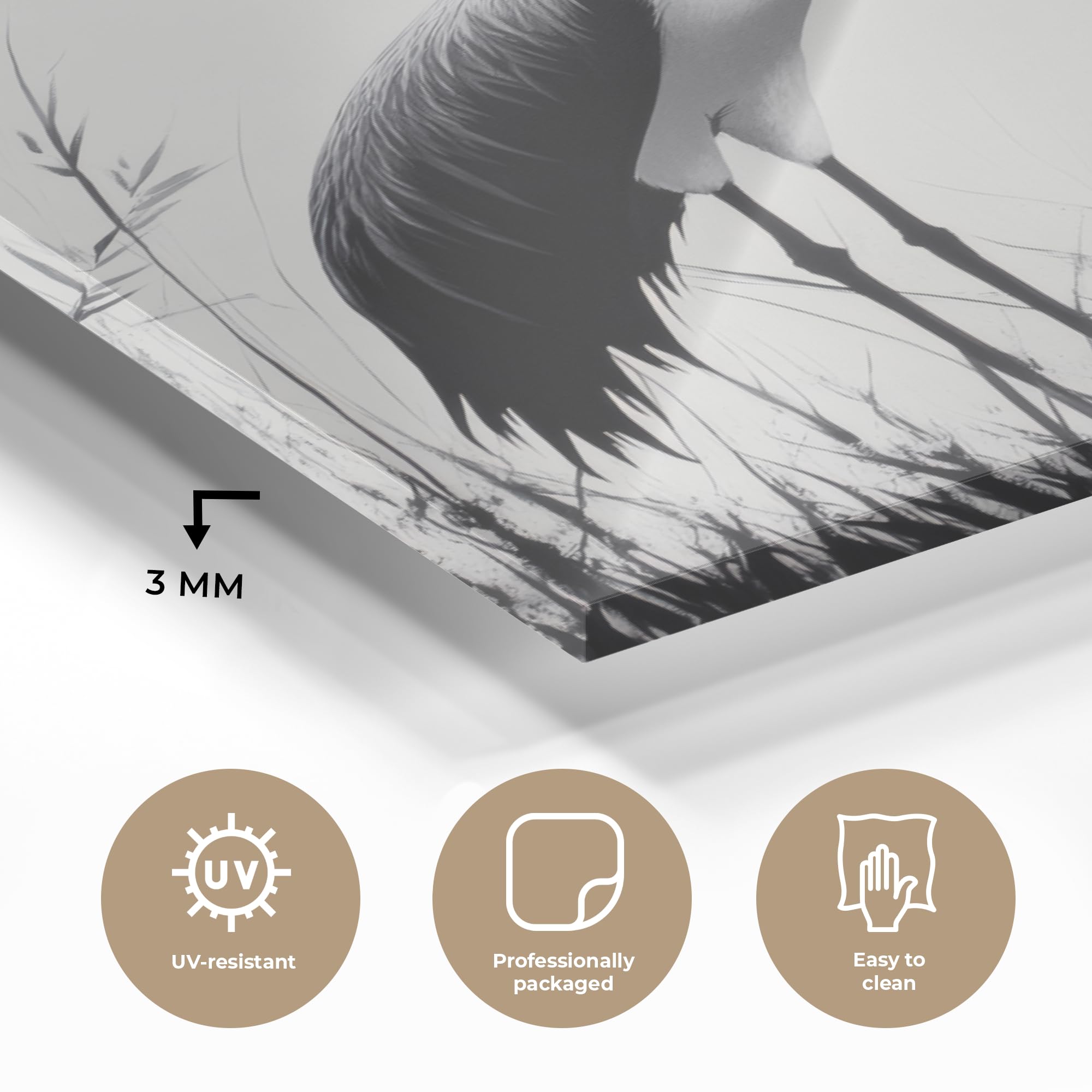 MuchoWow© Quadri Grande Formato 40x60 cm Mini Poster Parete Moderno Interno Stampa Foto Su Vetro Salotto Cornice Murale Arredamento Gru - Erba - A Forma Di Cuore - Nero