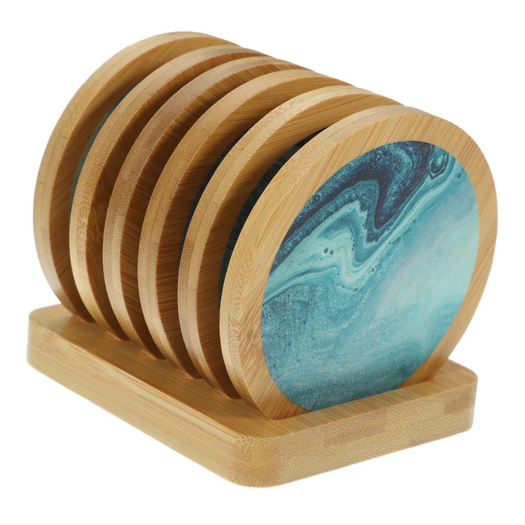 Posavasos de Madera Redondos 1 Juego, Resistentes al Calor | Acabado Fino y Diseño Delicado, Pieza Reutilizable, Incluye Soporte para Guardar el Conjunto
