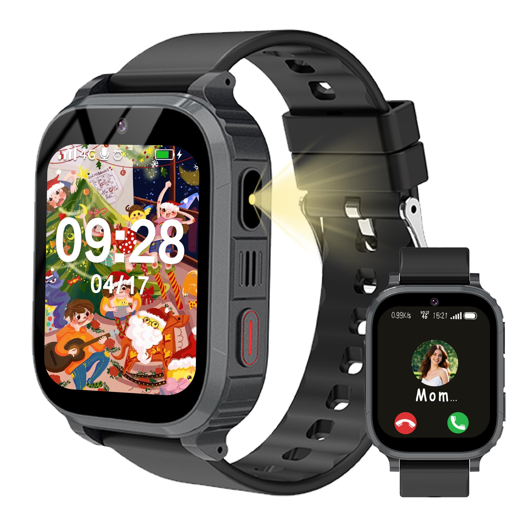 4G Reloj Inteligente Niño SOS, Smartwatch Niños con GPS y Llamadas, Vídeo/Voz Chat, Modo Clase, Despertador, Calendario, 7 Juegos, IP68 Reloj Niño Inteligente Regalo de Cumpleaños de Navidad 4-15 Años