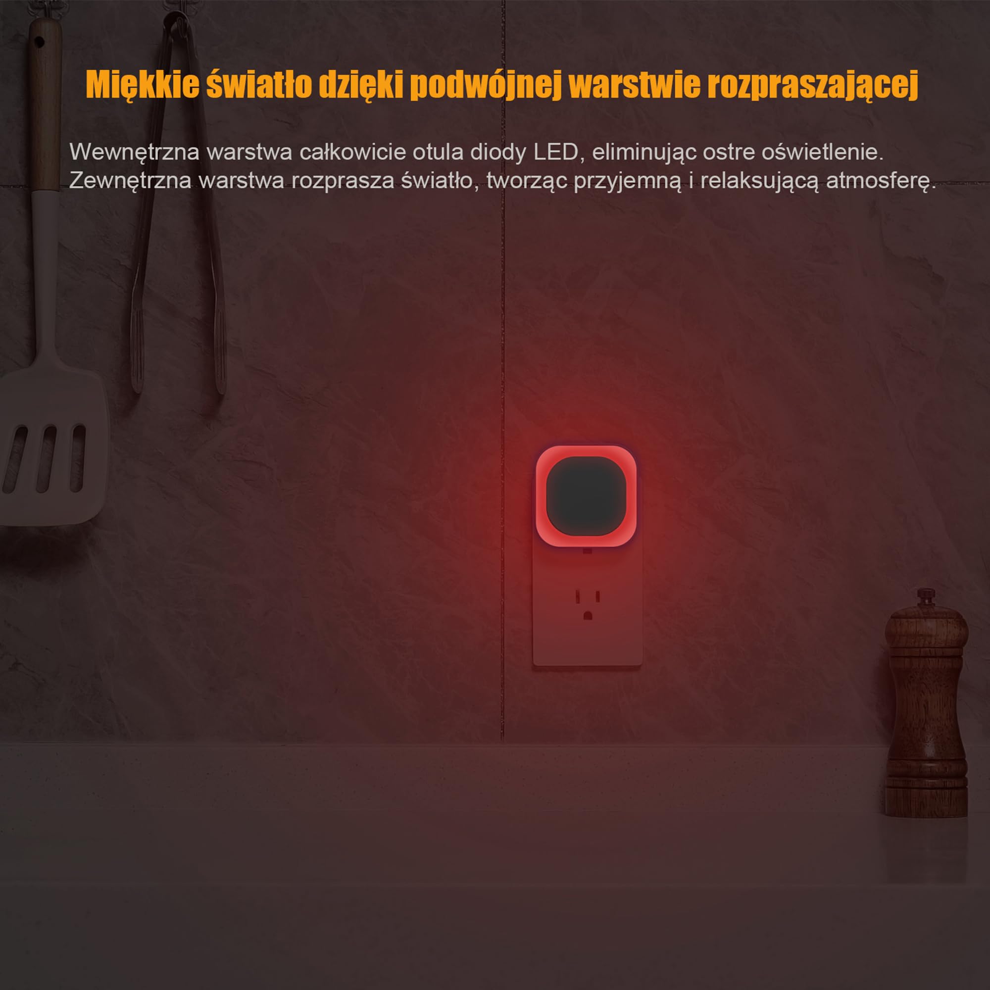 YUNLEX Lampka nocna z czujnikiem zmierzchu, [2 sztuki], automatyczne włączanie/wyłączanie, 3-poziomowe ściemniane światło nocne, do pokoju dziecięcego, sypialni, przedpokoju, łazienki, Czerwony