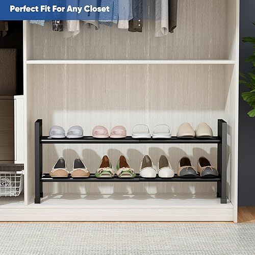 Miniatura 2 de Abiglifty Zapatero expandible de 2 niveles, zapatero ajustable de 17 a 33 pulgadas para armario, estantes de zapatos de metal para entrada de puerta