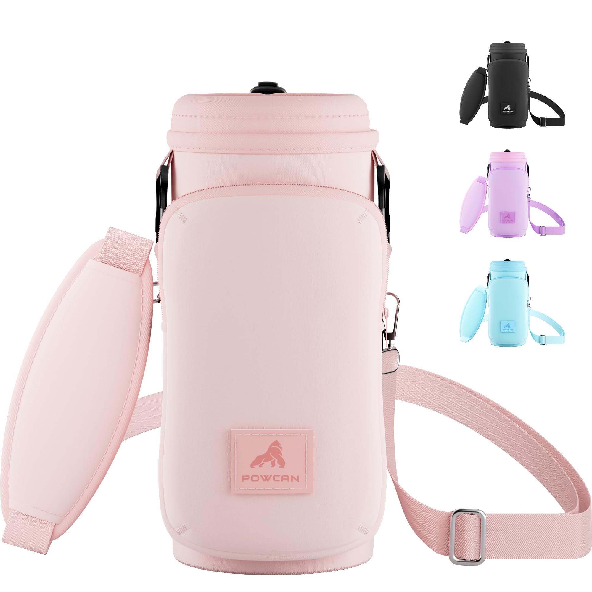 POWCANWater Bottle Holder with Strap, Fits 32/40 oz Bottle, Adjustable Shoulder Strap with Phone Pocket, Neoprene Sleeve, Water Bottle Carrier Bag for Hiking, Travelling and Camping (Cotton Candy)